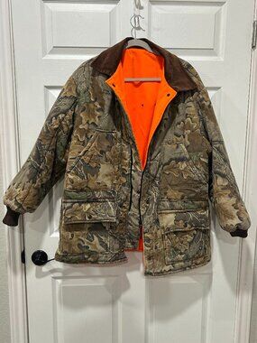 WALLS Advantage Camo Coat Jacket Large Reversible Corduroy Collar Orange Vintage
